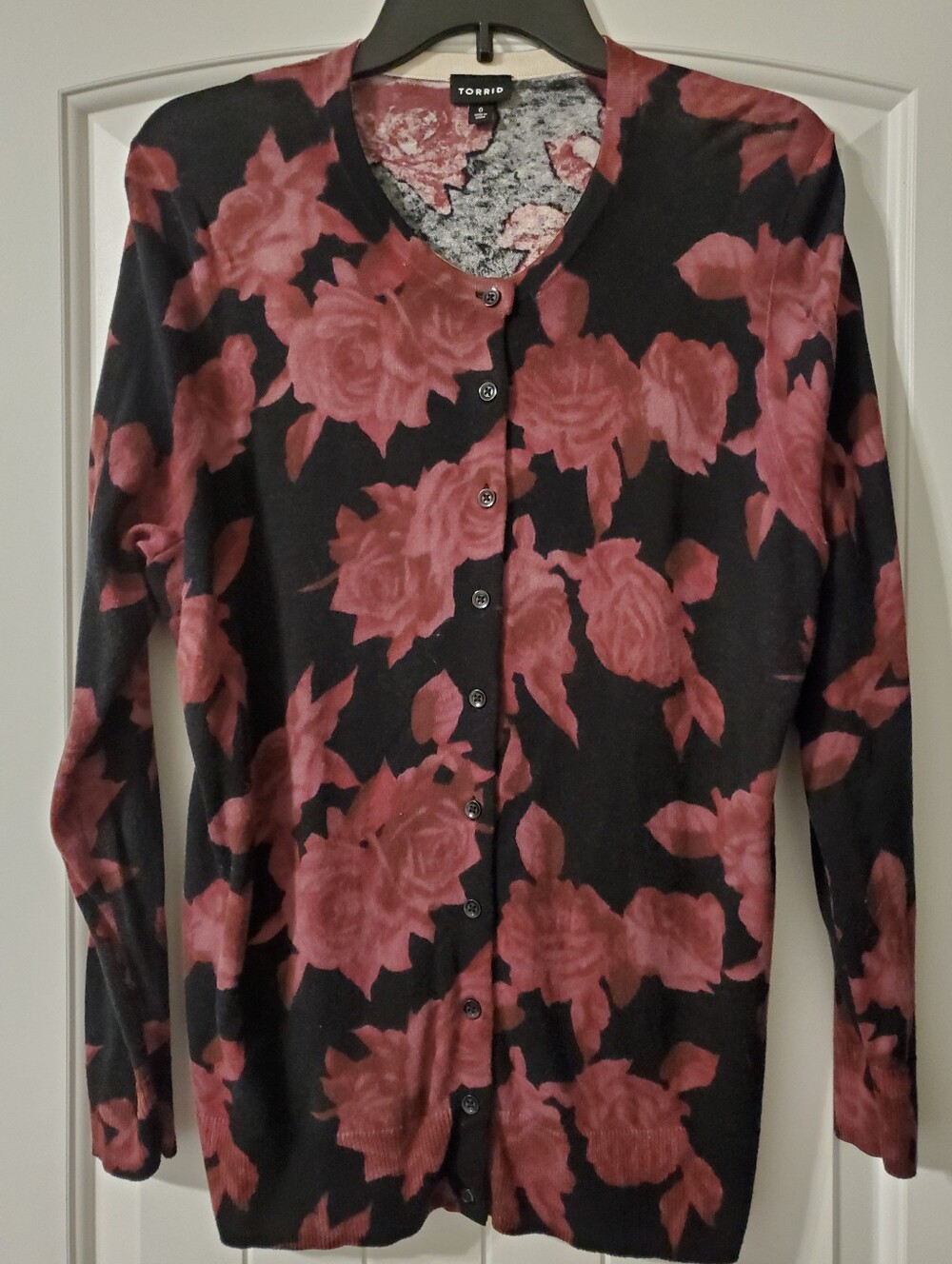 Torrid Black Cardigan /Sweater with Rose Print - Pink Floral